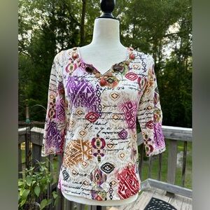 Ruby Rd Aztec With Writing Top